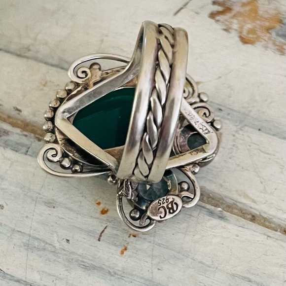 Stamped 925 aventurine, topaz & diamond quartz stmt ring - Picture 7 of 7